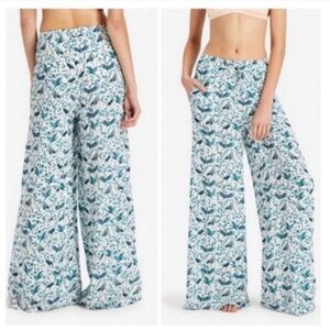 ONIA Crane Bird Print Wide Leg Pull On Pants